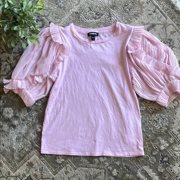 Express Pink Puff Sleeve Blouse - Picture 1 of 6